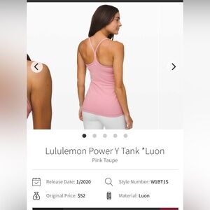 🍋Women’s Lululemon Power Y Tank size 6 pink🍋